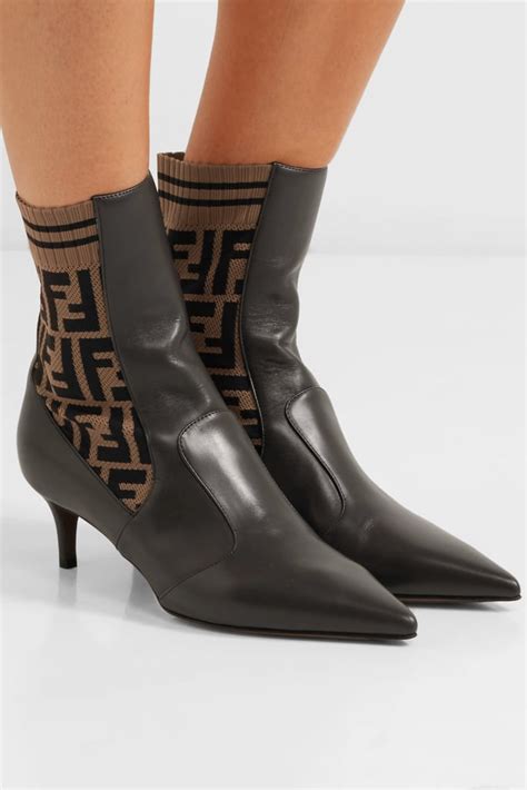 fendi logo jacquard stretch knit and leather ankle boots|neiman marcus Fendi heels.